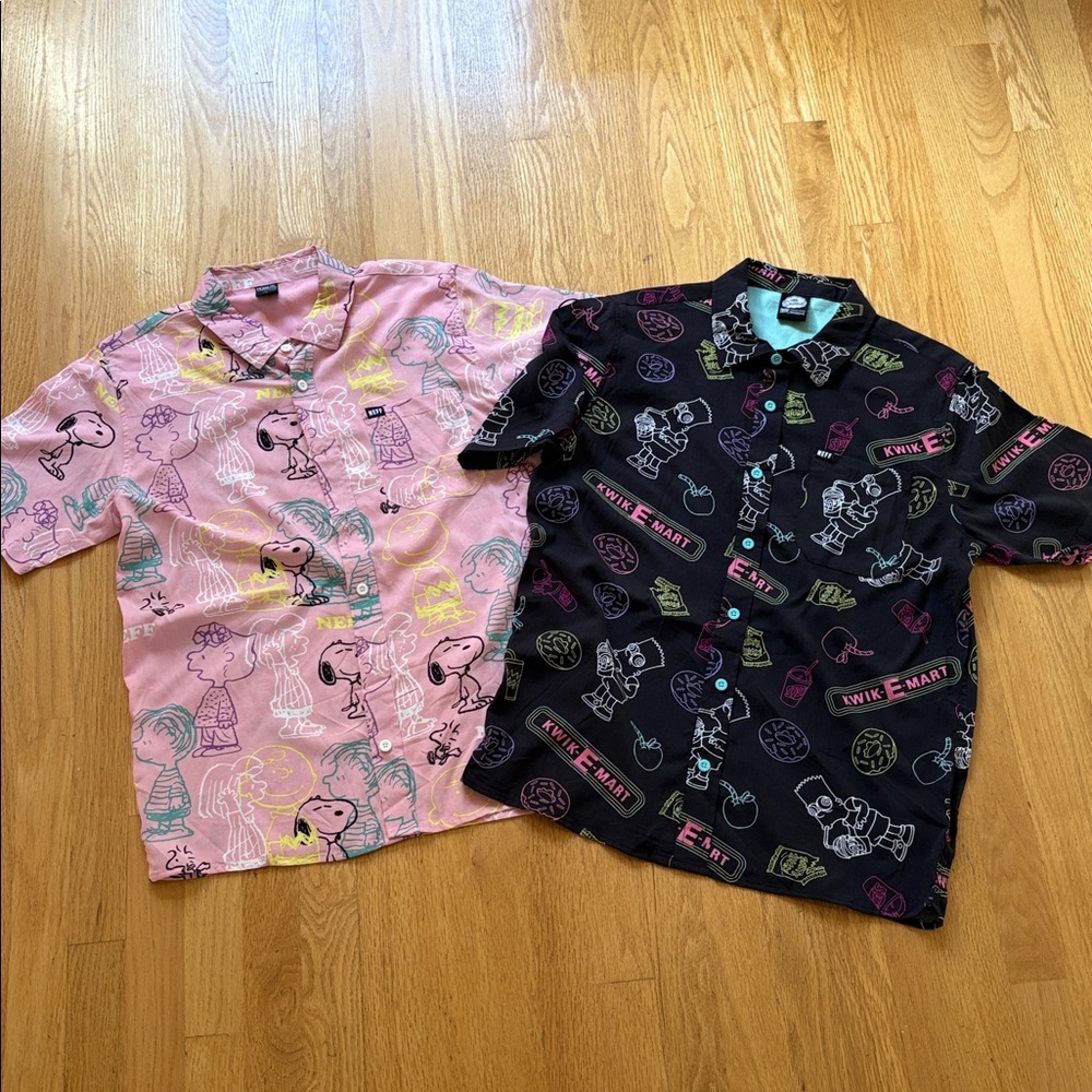 Neff Peanuts Pink Graphic & The Simpsons black graphic Button down Shirts.